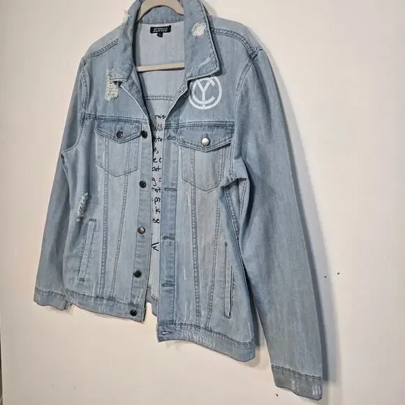 Chris Young Distressed Light Blue Denim Jacket Size Large. - Picture 3 of 12